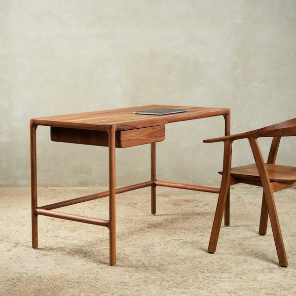 Elegant Solid Walnut & Oak Desk - Perfect for Home Office, Mid-Century Modern Writing Desk