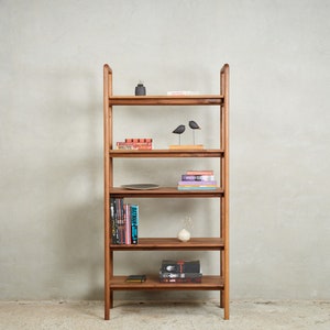 Mid-Century Modern Solid Walnut Bookcase Scandinavian Design Handcrafted Bookshelf image 7