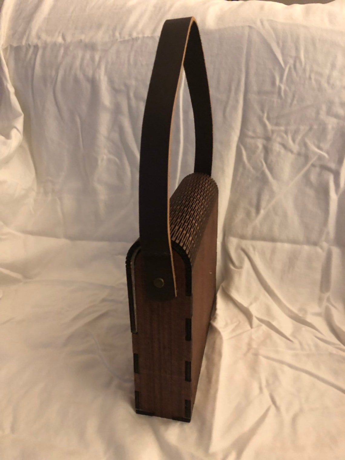 Laser cut Wood purse with leather handle and heavy felt lining Etsy