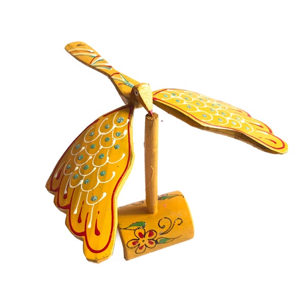 Set Balancing Bamboo Bird with Stand (Painted and Decorated)