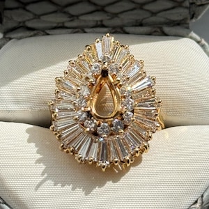Vintage 18k Yellow Gold Ballerina Diamond Ring Mounting 4CTW - Pear Cut 8x6mm
