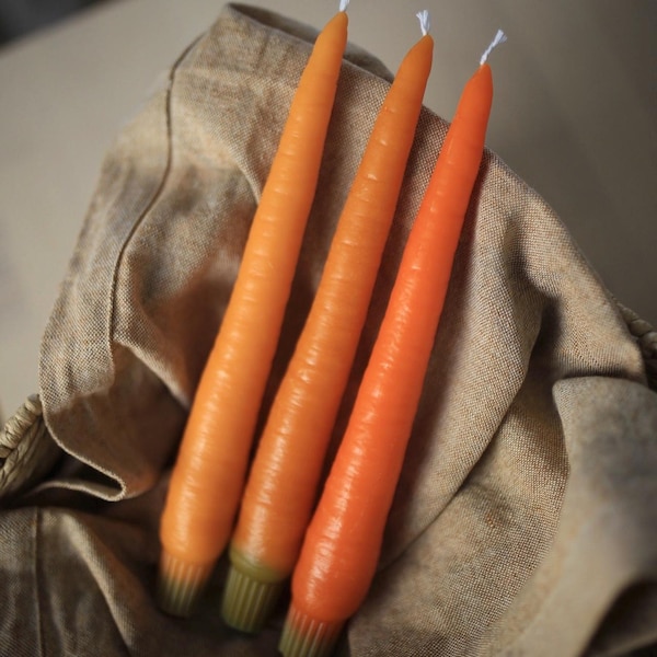 Carrot Candle, Food Candles, Real Fruit & Vegetables Candles, beeswax candles, beeswax taper candles, cottage decor