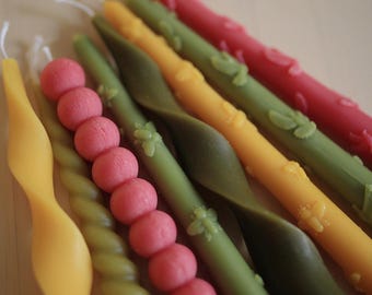 Colored Taper Candles Set 5, Beeswax Candles Sticks, Tall Boho Candle, Twisted Taper Candle, spring candles