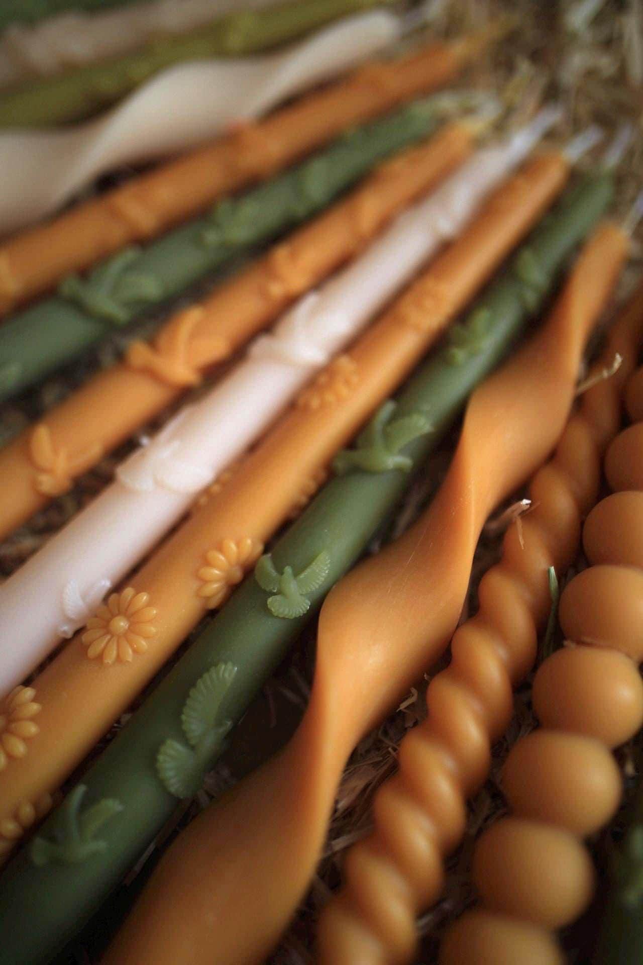 Set of 5 Autumn Beeswax Taper Candles