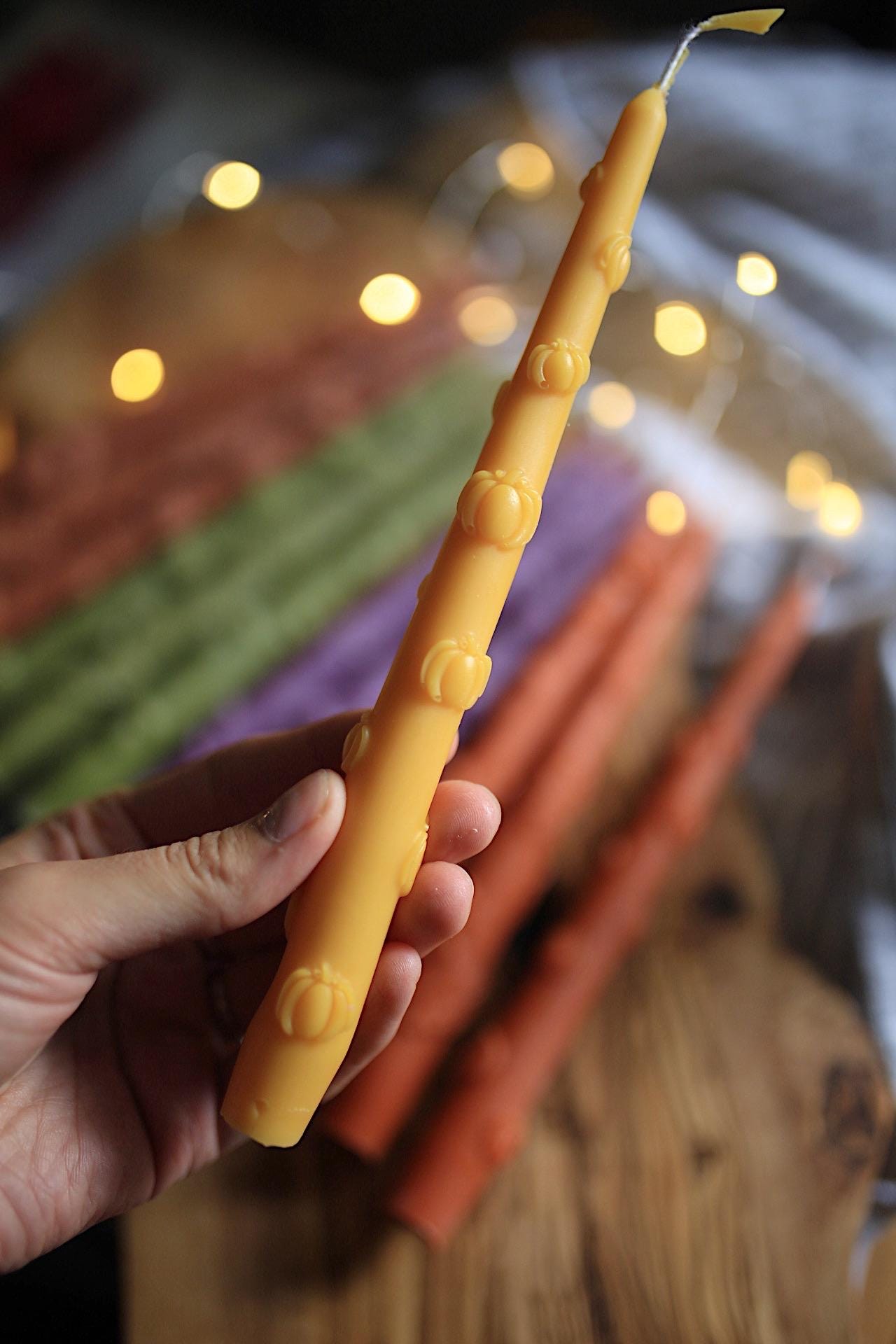 Pumpkin Beeswax Taper Candle 10