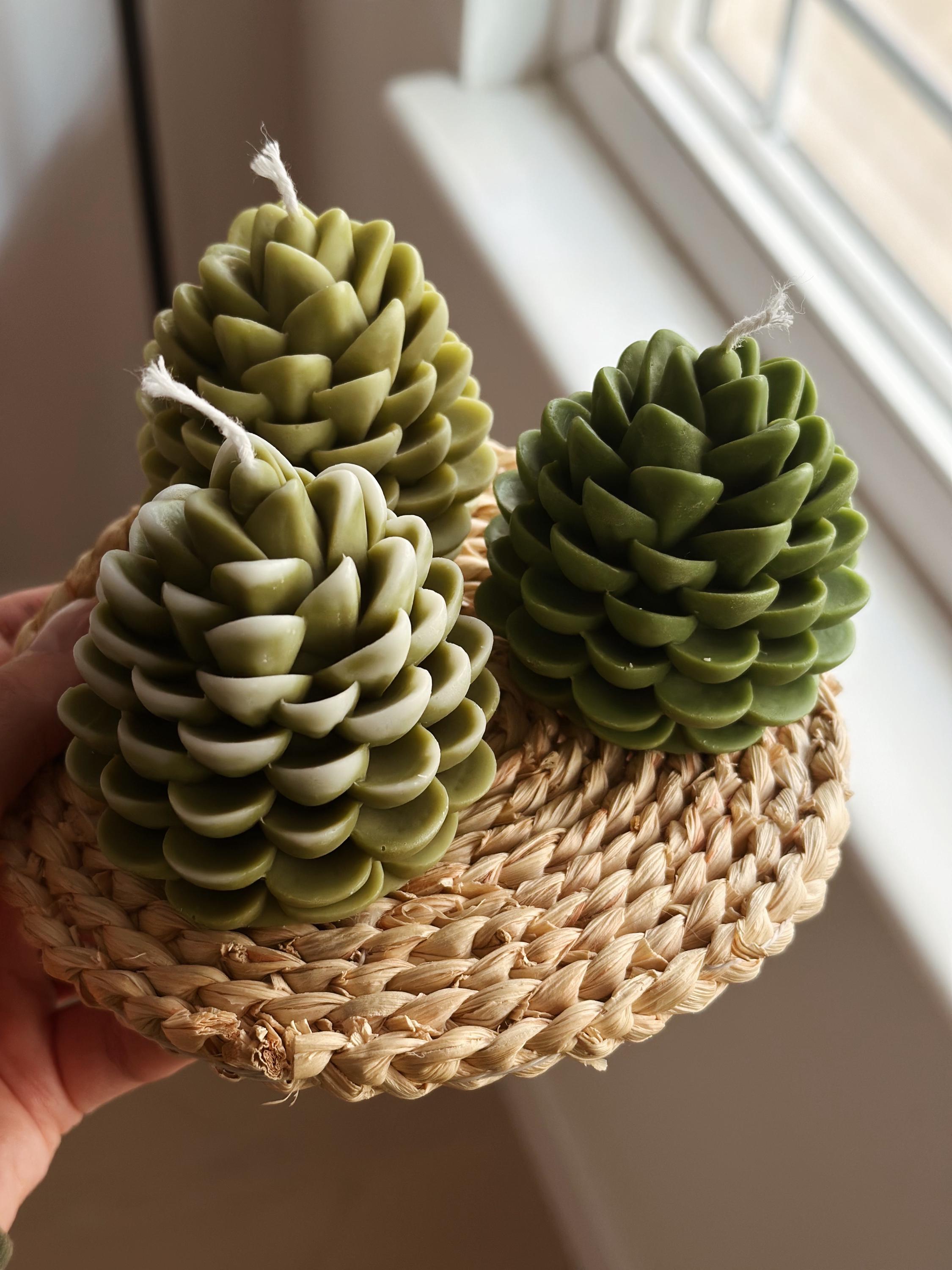 Beeswax Candle Pine Cone green 5