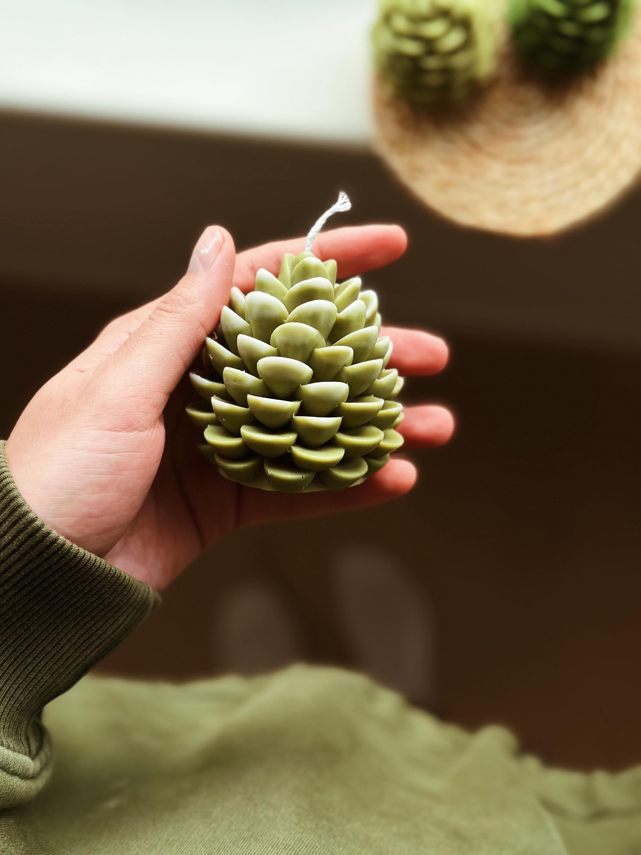 Beeswax Candle Pine Cone green 3