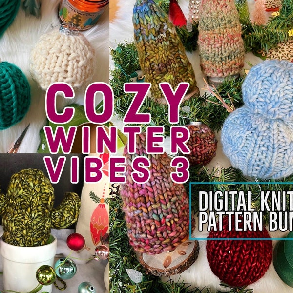 Cozy Winter Vibes 3 Bundle, Knit Tree Pattern, Knit Snowman, Knit Tree, Snowman Pattern, Ornaments, Knit Ornament, Snowman, Knit Cactus