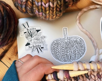 Ready to Ship Stickers, Knits & Schitts, Knit Pumpkin, Schitts Creek, Knitting, Knitting Sticker, Stickers