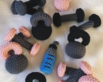 Crochet Dumbbell, Crochet Kettlebell, Dumbbell, Kettlebell, Fitness, Crossfit Toy, Crossfit, Photo Prop, Toy, Water Bottle, Newborn Prop