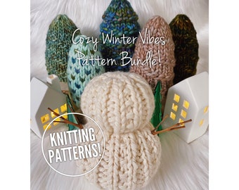 Cozy Winter Vibes Bundle, Knit Tree Pattern, Knit Snowman, Knit Tree, Snowman Pattern, Knit Patterns, Tree Pattern, Christmas Tree, Snowman