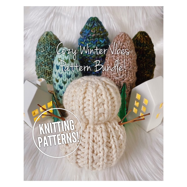 Cozy Winter Vibes Bundle, Knit Tree Pattern, Knit Snowman, Knit Tree, Snowman Pattern, Knit Patterns, Tree Pattern, Christmas Tree, Snowman