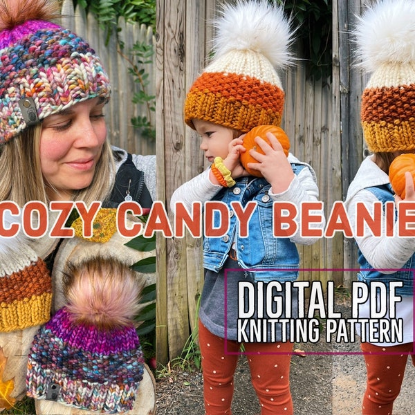 Cozy Candy Beanie PDF, Knitting Pattern, Knit Beanie Pattern, Knit Hat Pattern, Knit Pattern, Knit Hat, Knit Beanie, Hat Pattern, Candy Corn