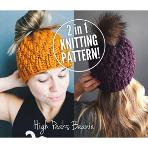 High Peaks Beanie Pattern, Bun Beanie, Ponytail Hat Pattern, Messy Bun Beanie Pattern, Messy Bun Hat, Hat Pattern, Knit Beanie Pattern