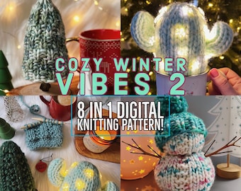 Cozy Winter Vibes 2 Bundle, Knit Tree Pattern, Knit Snowman, Knit Tree, Snowman Pattern, Tree Pattern, Christmas Tree, Snowman, Knit Cactus