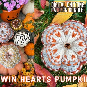 Twin Hearts Pumpkin Knitting Pattern, Knit Pumpkin Pattern, Pumpkin Pattern, Knit Pumpkins, Pumpkin, Knitting Pattern, Fair Isle Knitting