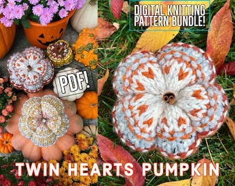 Twin Hearts Pumpkin Knitting Pattern, Knit Pumpkin Pattern, Pumpkin Pattern, Knit Pumpkins, Pumpkin, Knitting Pattern, Fair Isle Knitting