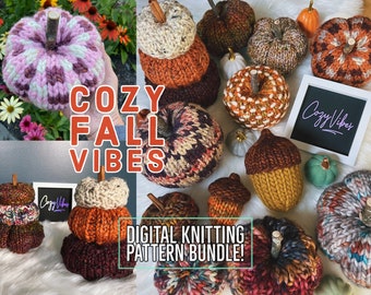 Cozy Fall Vibes Pattern Bundle, Knit Pumpkin, Knit Pumpkin Pattern, Pumpkin Pattern, Knit Pumpkins, Pumpkin, Knitting Pattern, Knit Acorn