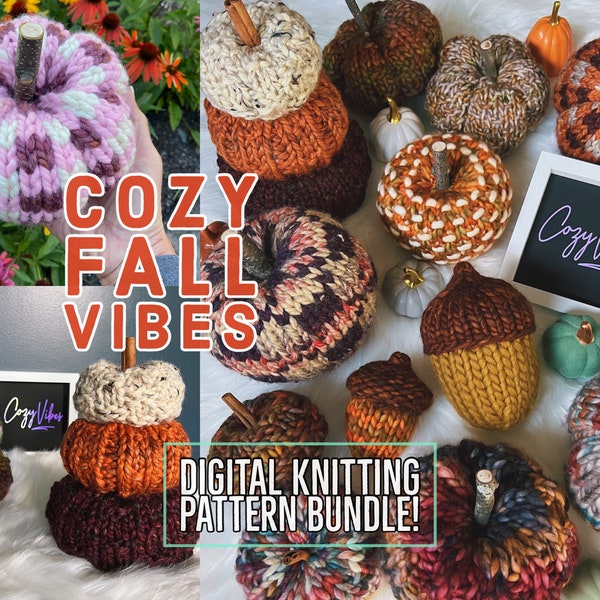 Cozy Fall Vibes Pattern Bundle, Knit Pumpkin, Knit Pumpkin Pattern, Pumpkin Pattern, Knit Pumpkins, Pumpkin, Knitting Pattern, Knit Acorn
