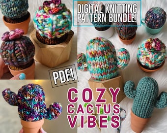 Cozy Cactus Vibes Knit Pattern Bundle, Knit Cactus, Cactus, Knit Pattern, Knit Plant, Knit Succulent, Knit Cacti, Yarn Plant, Cozy Decor