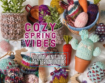 Cozy Spring Vibes Knit Pattern Bundle, Knit Eggs, Easter, Knit Pattern, Knit Cozy, Knit Cactus