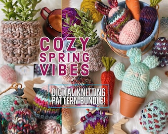 Cozy Spring Vibes Knit Pattern Bundle, Knit Eggs, Easter, Knit Pattern, Knit Cozy, Knit Cactus