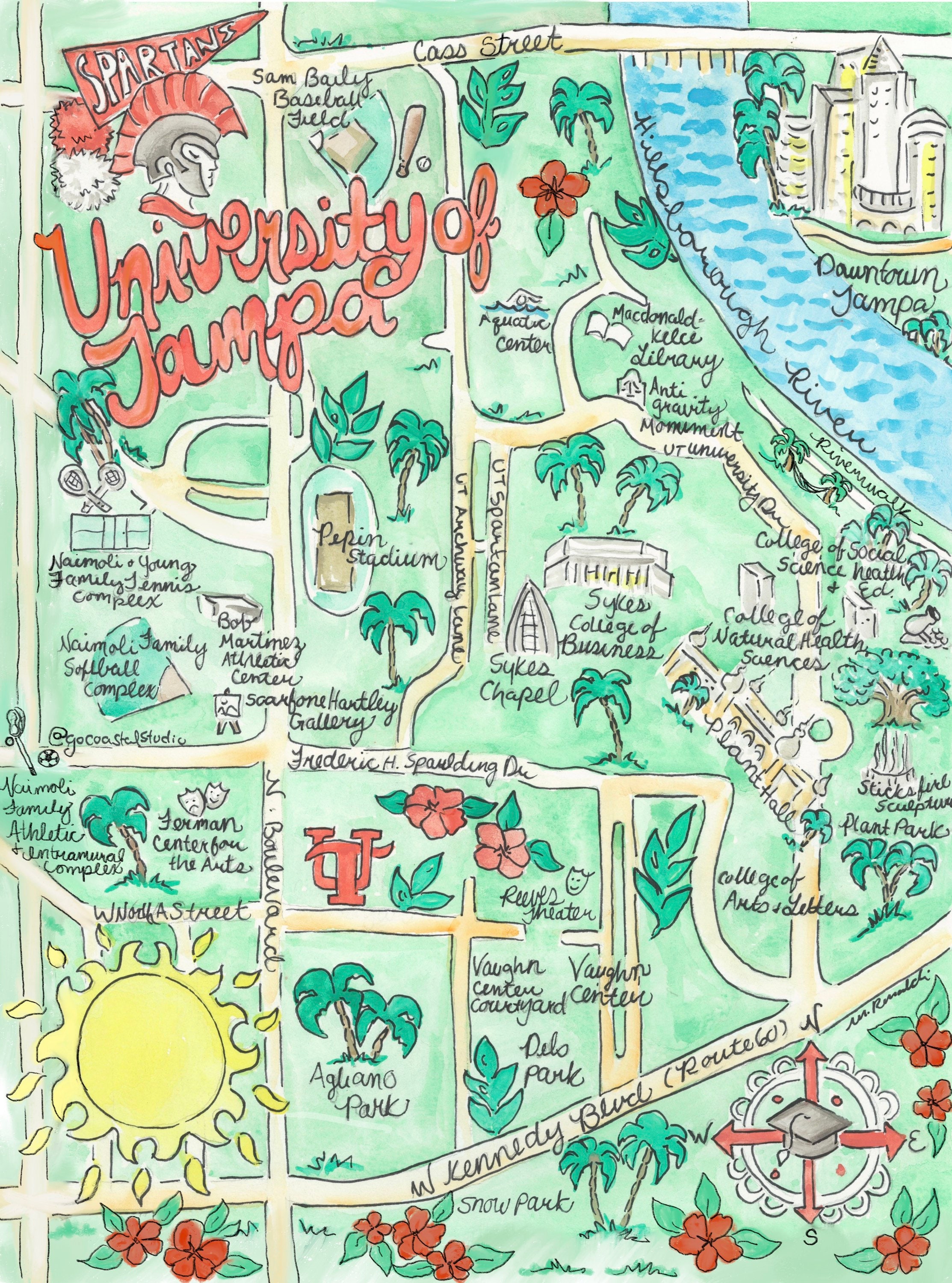 University Of Tampa Map Unofficial Illustrated Map Of University Of Tampa Blanket | Etsy