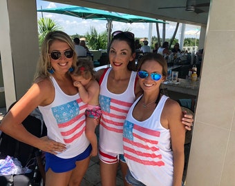 Coastal flag and 4th of July Flamingo tanks