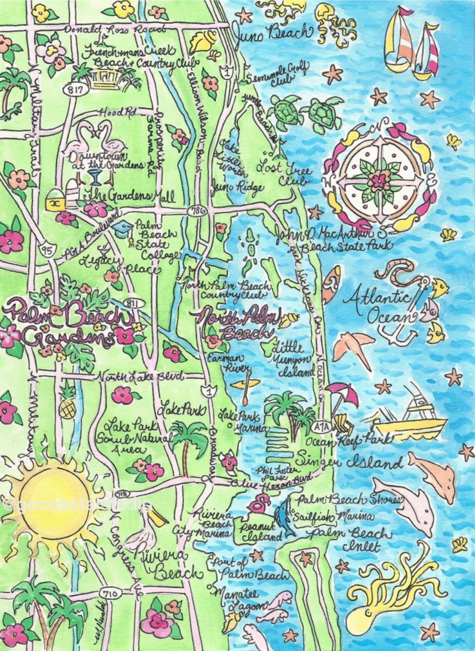 West Palm Beach Watercolor Map Art Print or Blanket - Etsy