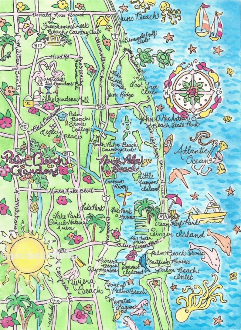West Palm Beach Watercolor Map Art Print or Blanket - Etsy