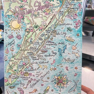 Carte aquarelle de la côte de Jersey (Ocean City à Cape May)