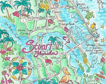 Watercolor Map of Stuart, Florida