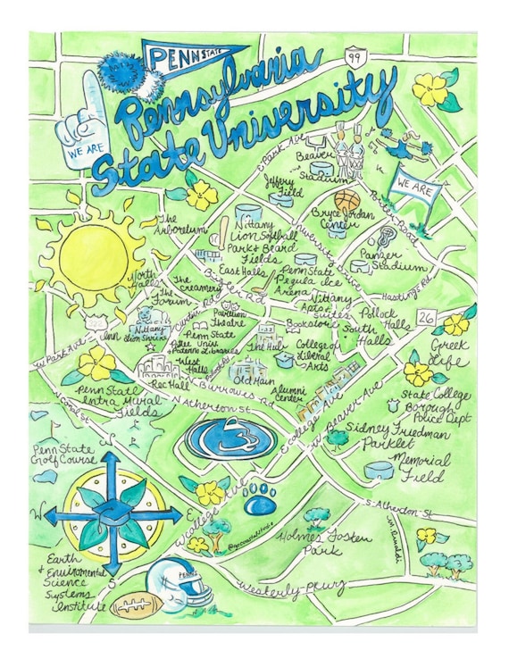 Penn State Illustrated Unofficial Map Blanket - Etsy