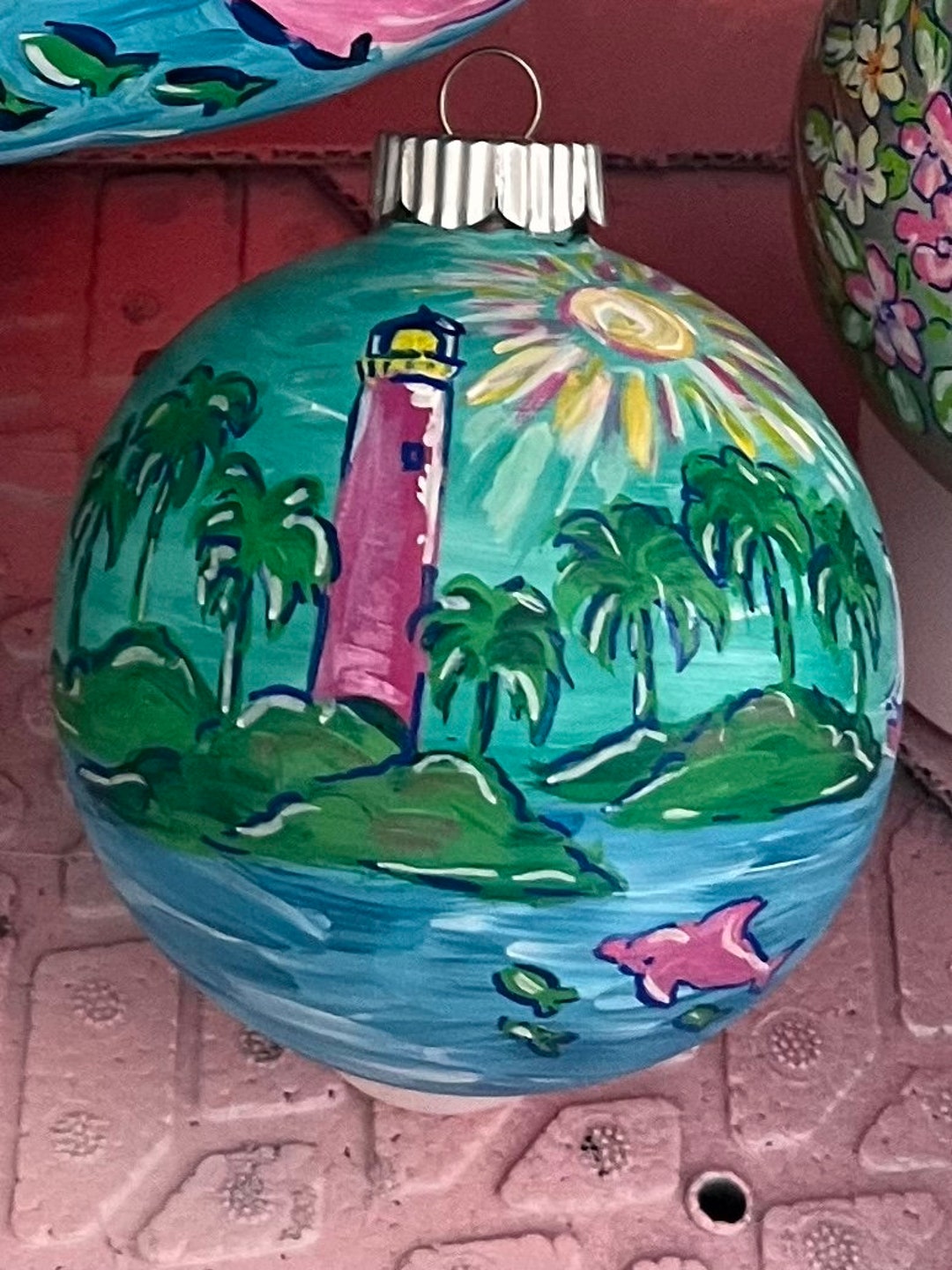 Lighthouse Ball Pink Lighthouse Large Ball Ornament - Etsy