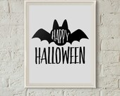 Happy Halloween Print, Halloween Printable Decor, Cute Clean Design to use for Home, Cards and Crafts - Instant Download