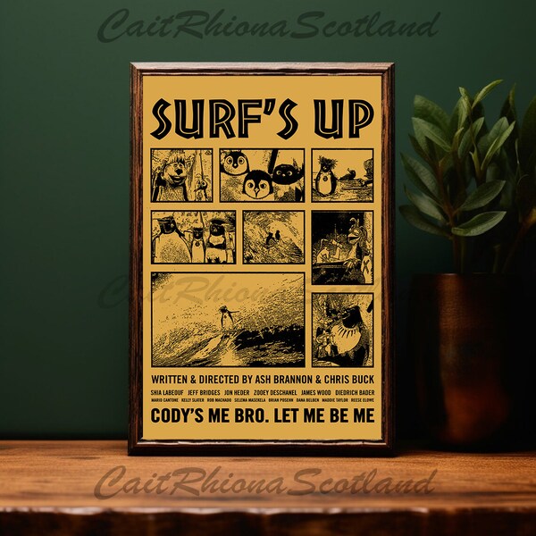 Surf's Up Poster Digital, Minimalist Movie Poster, Retro Wall Hangings, Vintage Movie Room Decor, Digital Download