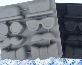 Gentleman's Mustache Hat Glasses Silicone Ice Cube Tray Mold Baking Kitchen Tool Gentleman's Mustache Hat Glasses Silicone Ice Cube Tray Mold Baking Kitchen Tool