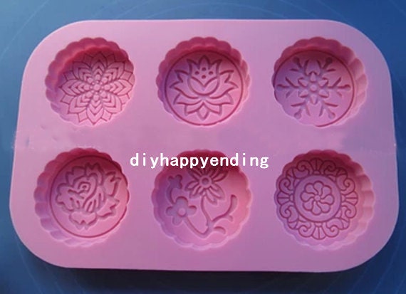Round Floral Mooncake Mold DIY Cake Mold Flexible Silicone Soap Mold  Handmade Chocolate Cookie Bakeware Pudding Jelly Baking Tool 
