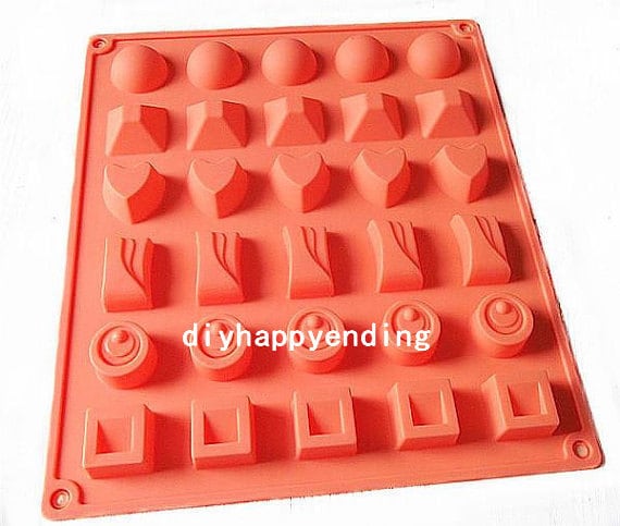 30-fach Herz runde quadratische Kuchenform Flexible Silikon-Seifenform für Schokoladen-Plätzchen Backformen Pudding-Gelee-Backenwerkzeuge
