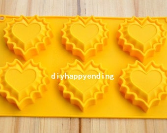 6-Heart DIY Cake Mold Flexible Silicone Soap Mold Handmade Chocolate Cookie Bakeware Pudding Jelly Baking Tool