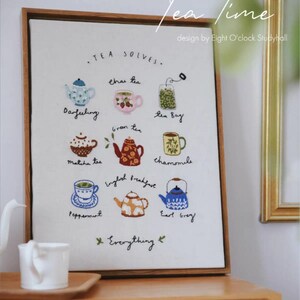 Kit de materiales para tejer una tetera, hacer un delantal, un cubo o un bolso, ideal para principiantes. Kit de bricolaje para tela/pintura. Broche. Kit de regalo de Navidad.