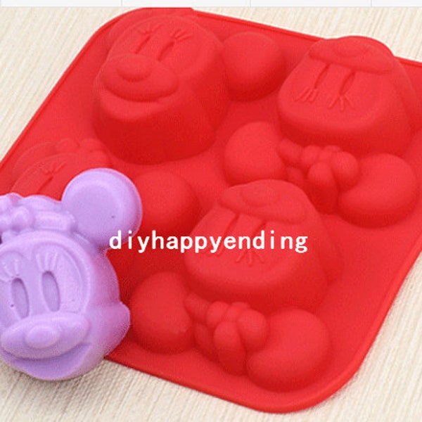 4-Mickey Minnie Cake Mold Flexible Silicone Soap Mold For Handmade Chocolate Cookie Bakeware Pudding Jelly Baking Tools