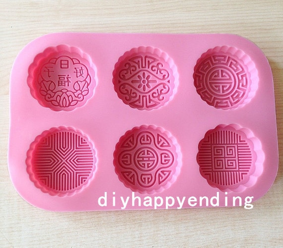 Round Happiness Mooncake Cake Mold Flexible Silicone Soap Mold for