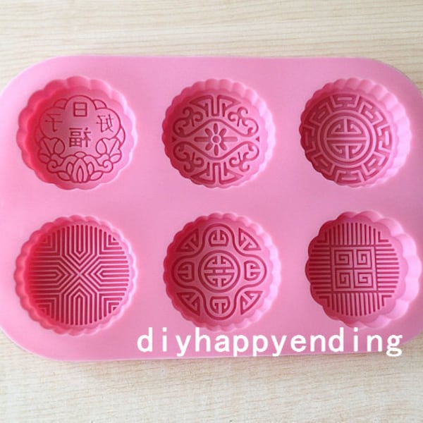 Round Happiness Mooncake Cake Mold Flexible Silicone Soap Mold For Handmade Chocolate Cookie Bakeware Pudding Jelly Baking Tools