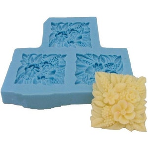 3-Cavity Square Flower Polymer Clay Mold Fondant Molds Chocolate Mold Flexible Silicone  Fimo Resin Baking Tools  F0016