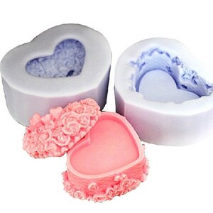 LZ0093 3D Rose Flower Heart Box Candle Mold  Soap Mold Flexible Silicone Soap Mold Fimo Resin Tools polymer clay mold
