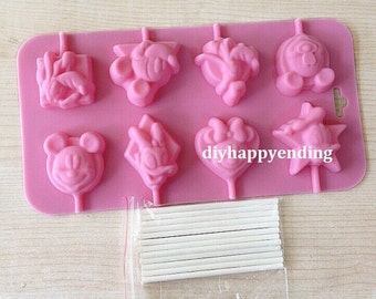 Mickey Mouse Donald Duck Lollipop Cake Soap Mold Flexible Silicone Mold For Handmade Chocolate Cookie Bakeware Pudding Jelly Baking Tools