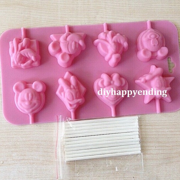 Mickey Mouse Donald Duck Lollipop Cake Soap Mold Flexible Silicone Mold For Handmade Chocolate Cookie Bakeware Pudding Jelly Baking Tools