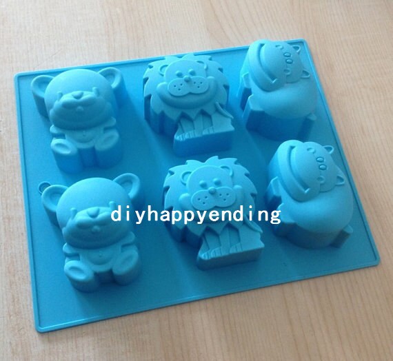 Animal Lion Bear Buffalo Cake Mold Flexible Silicone Soap Mold for
