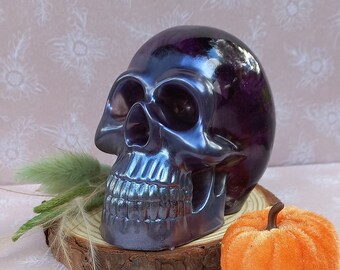 Dark Purple Resin Skull with Purple Hydrangea Flowers